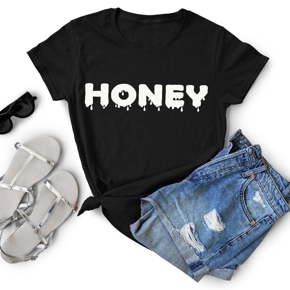 Honey,  Black  Crop Top , Soft Cotton Cropped Tee.