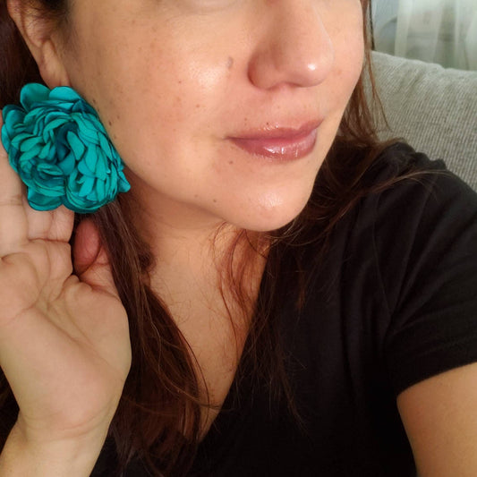 Deep Teal   Earrings, , Eye Catching Flower ,Beautiful and delicate gift for her.