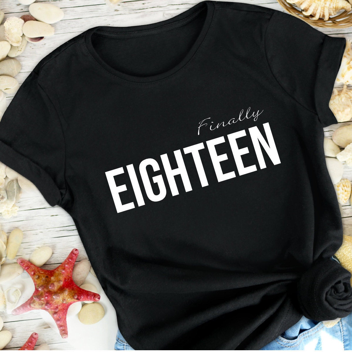 Finally Eighteen T-shirt, Funny birthday gift,  Black Soft Cotton Tee