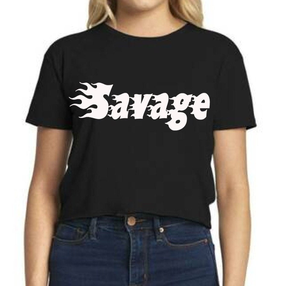 Savage,  Black Women Crop Top , Soft Cotton Cropped top.