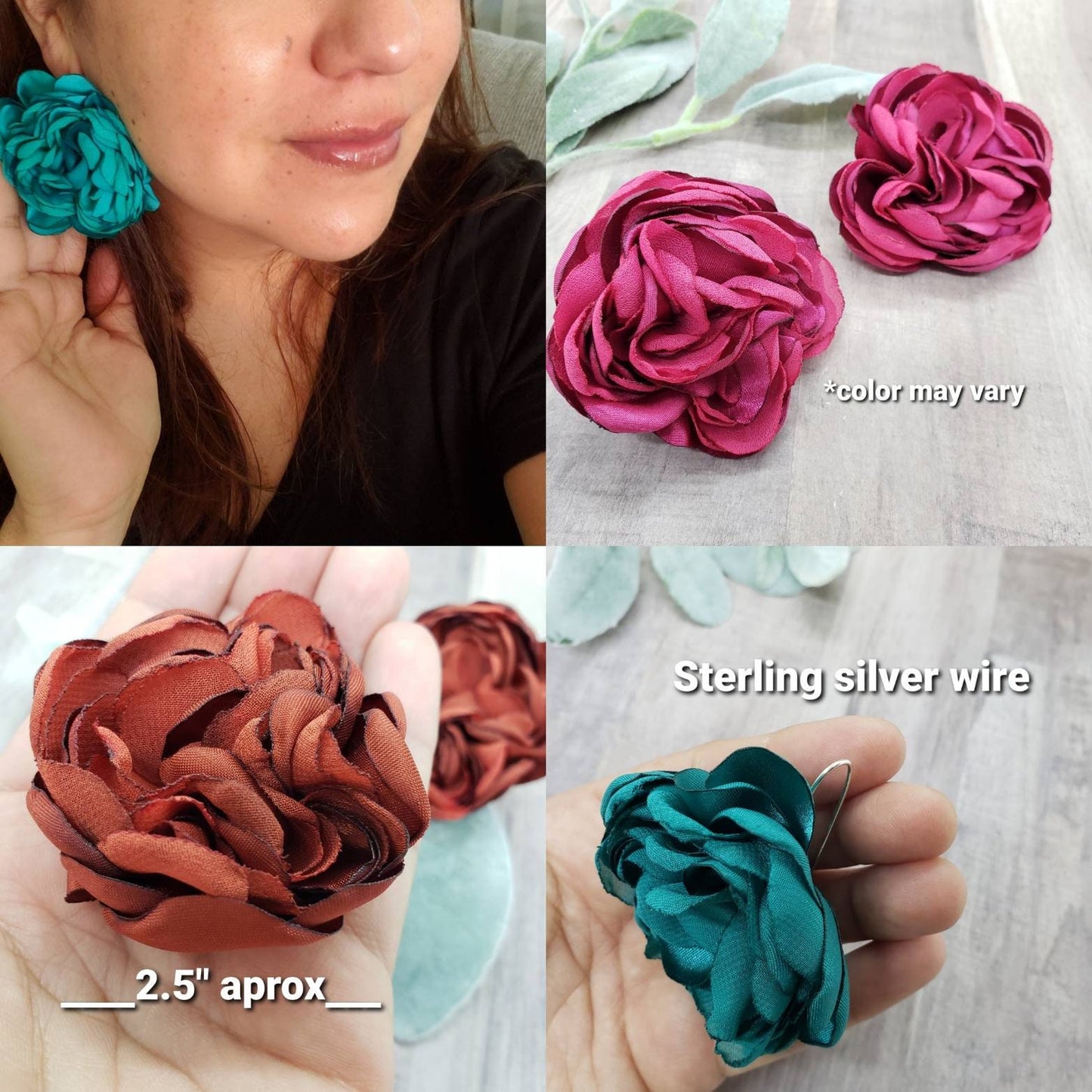 Deep Teal   Earrings, , Eye Catching Flower ,Beautiful and delicate gift for her.