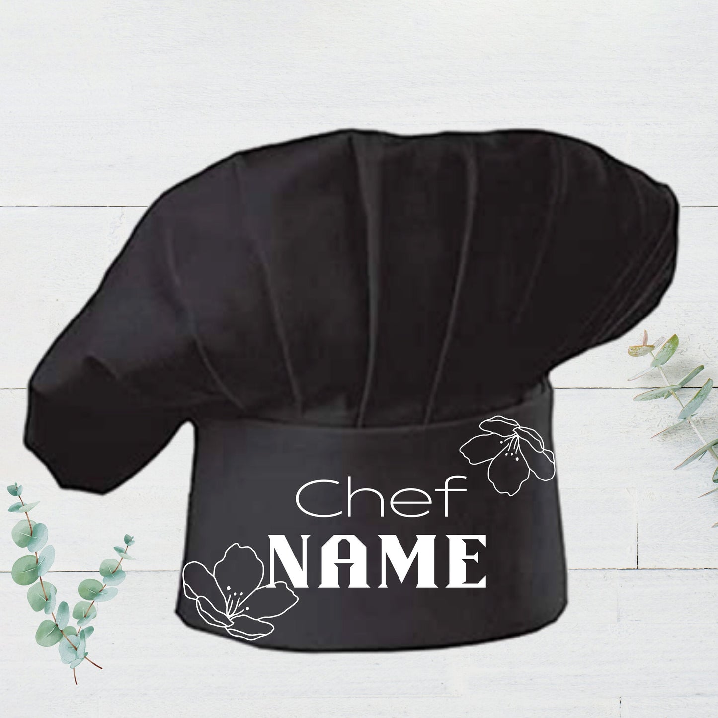 Floral Baker Hat, Women Chef Hat, Custom Printed name.