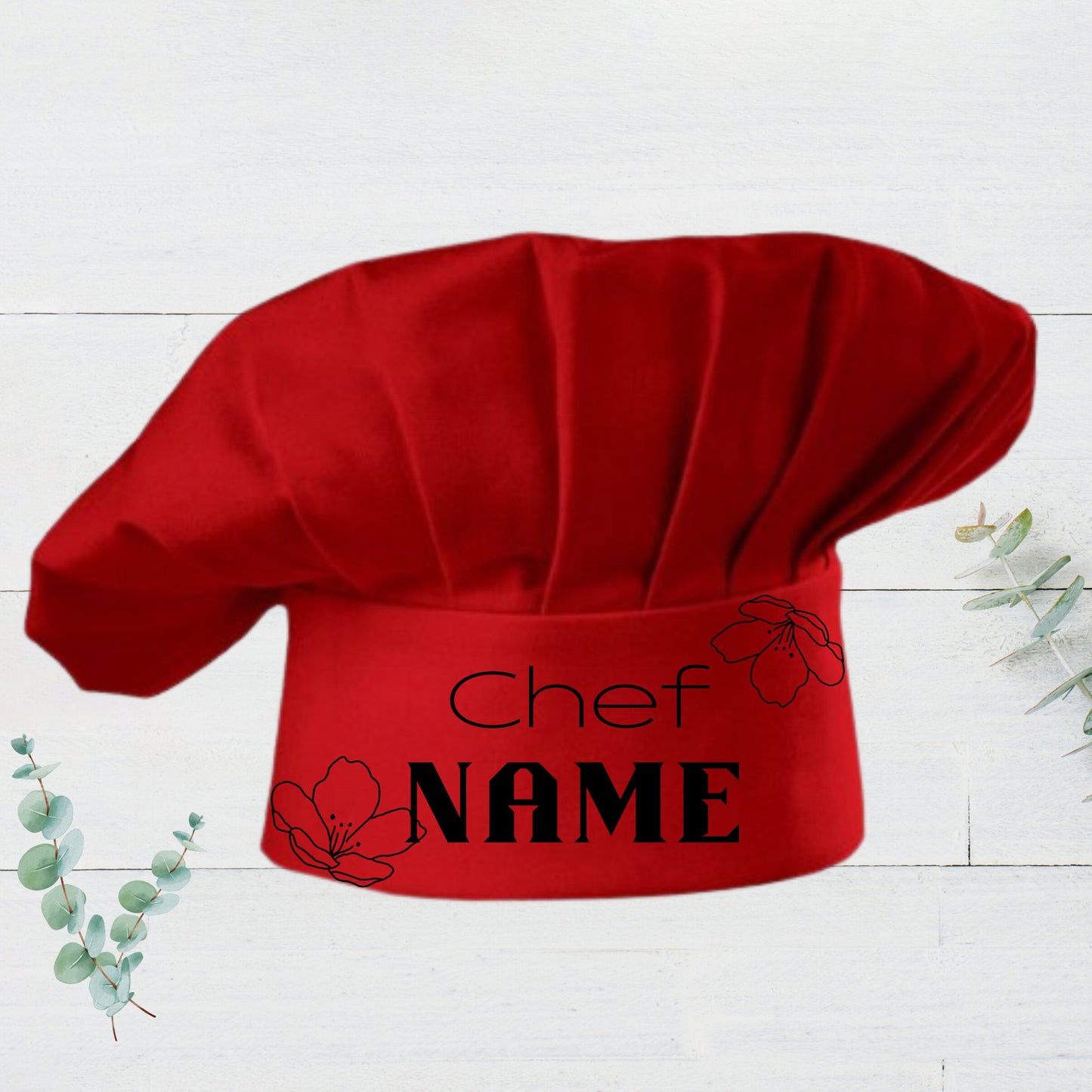 Floral Baker Hat, Women Chef Hat, Custom Printed name.