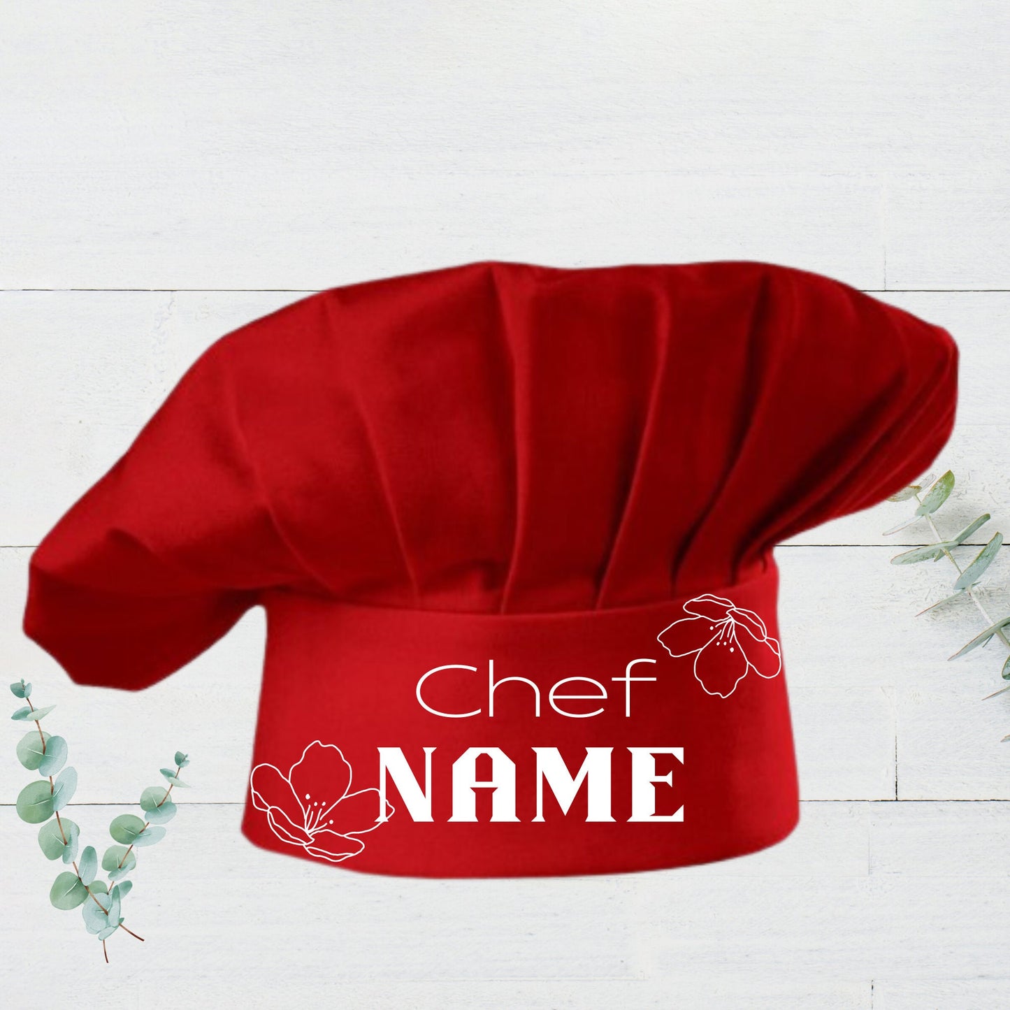 Floral Baker Hat, Women Chef Hat, Custom Printed name.