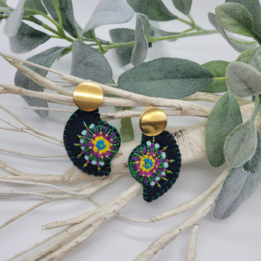 Hand Embroidered Floral Earrings, Unique Wearable Art Jewelry, Fine Handmade Women gift.