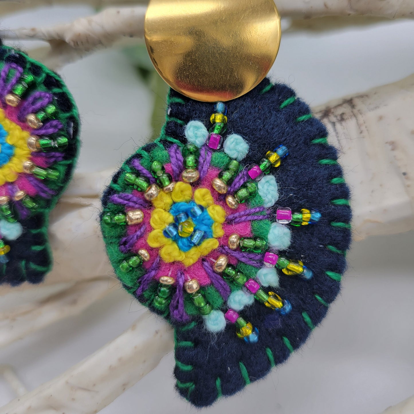 Hand Embroidered Floral Earrings, Unique Wearable Art Jewelry, Fine Handmade Women gift.