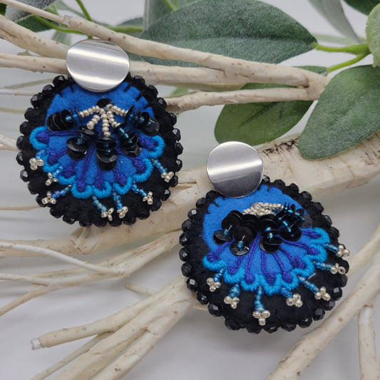 Hand Embroidered Floral Earrings, Unique Wearable Art Jewelry, Handmade Women gift.