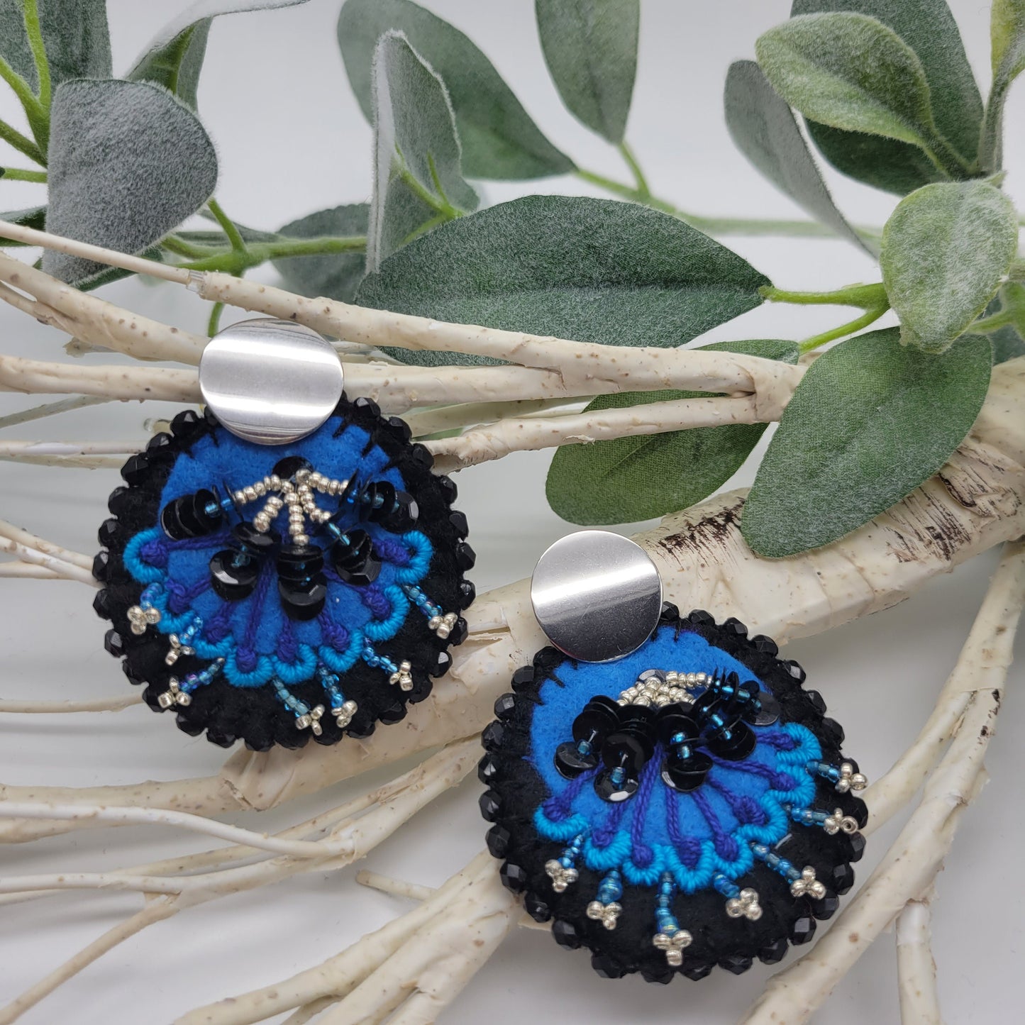 Hand Embroidered Floral Earrings, Unique Wearable Art Jewelry, Handmade Women gift.