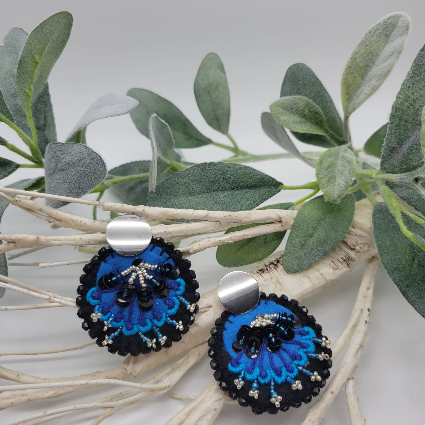 Hand Embroidered Floral Earrings, Unique Wearable Art Jewelry, Handmade Women gift.