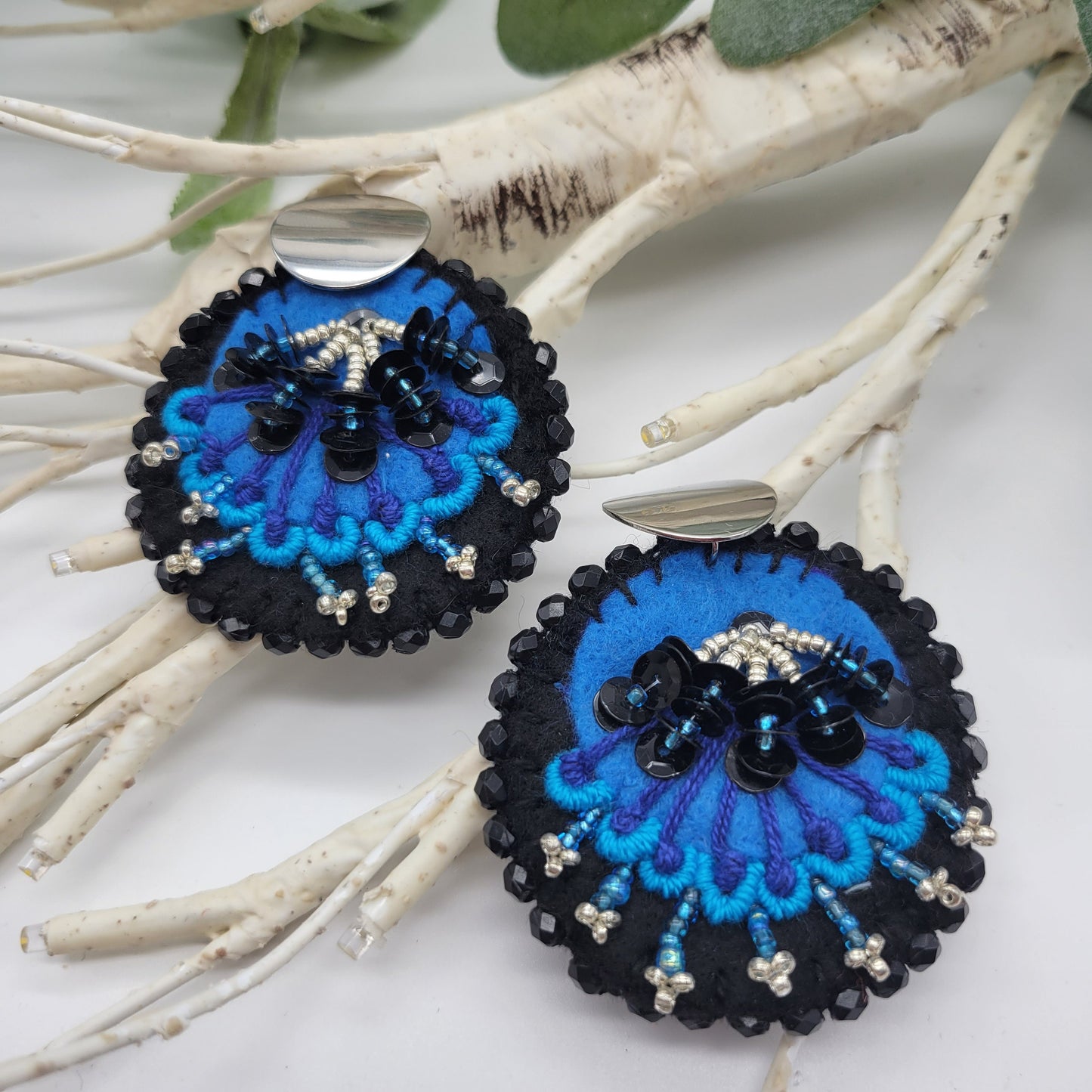 Hand Embroidered Floral Earrings, Unique Wearable Art Jewelry, Handmade Women gift.