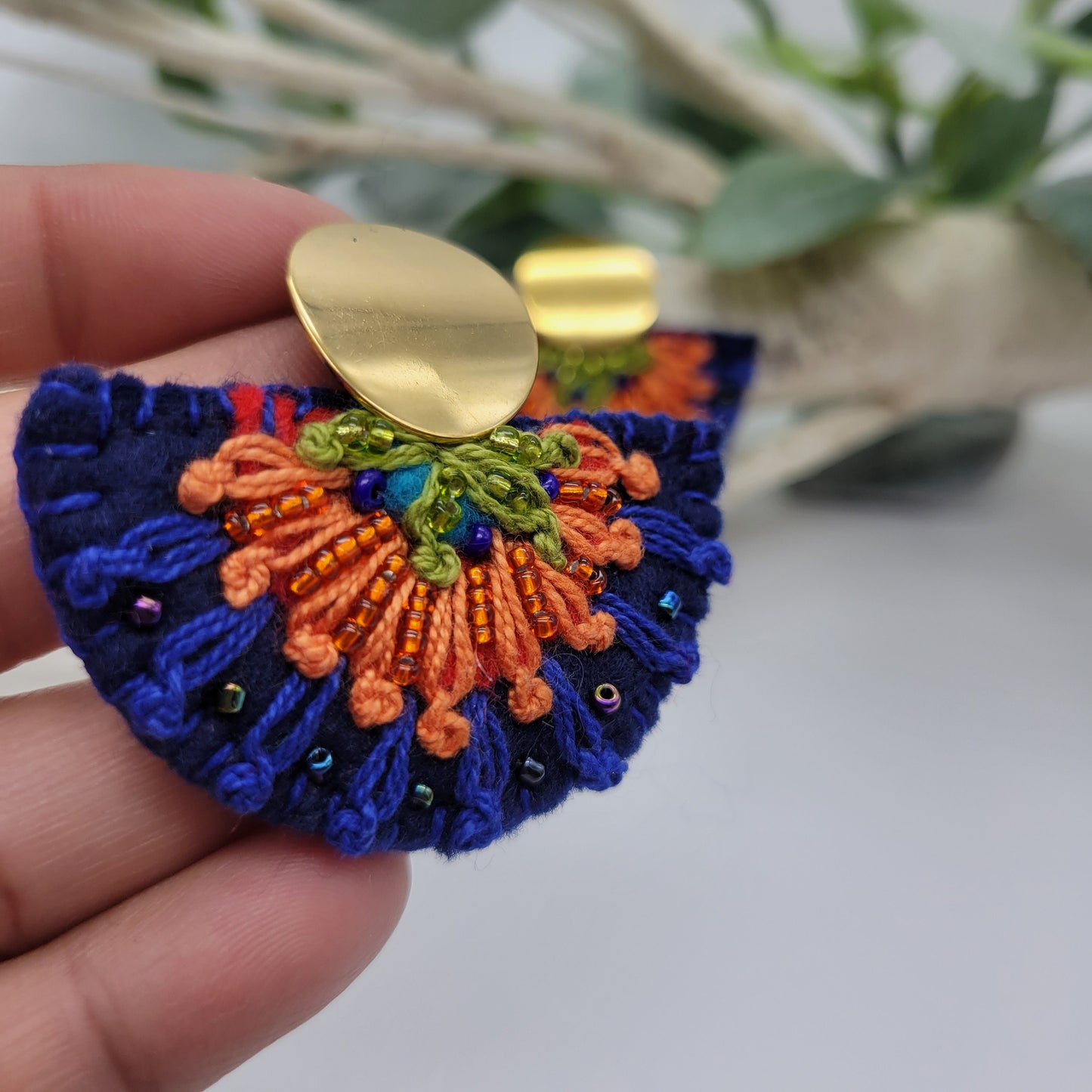 Hand Embroidered Earrings, Unique Women gift, Handmade Wearable Art Jewelry.