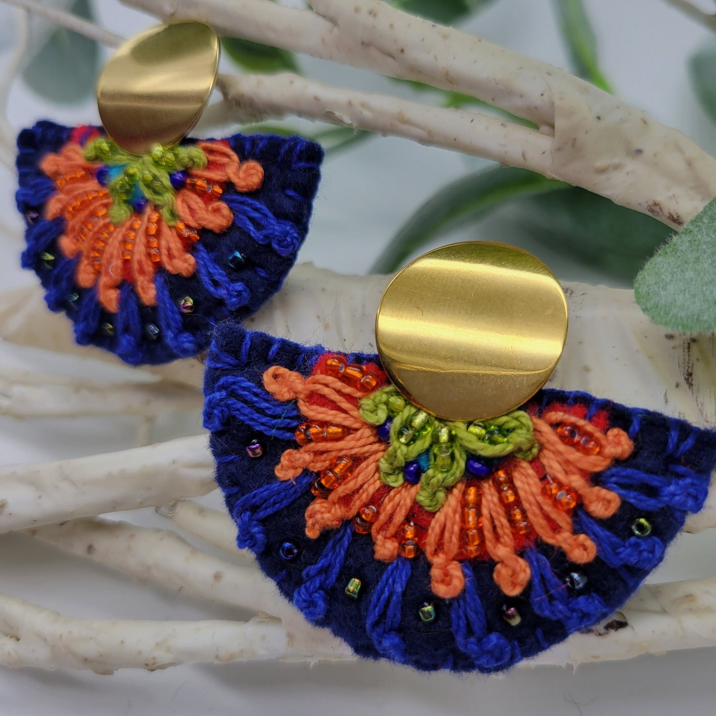 Hand Embroidered Earrings, Unique Women gift, Handmade Wearable Art Jewelry.