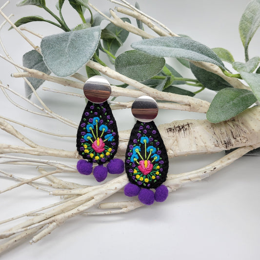 Hand Embroidered Earrings, Unique Women gift, Handmade Wearable Art Jewelry.