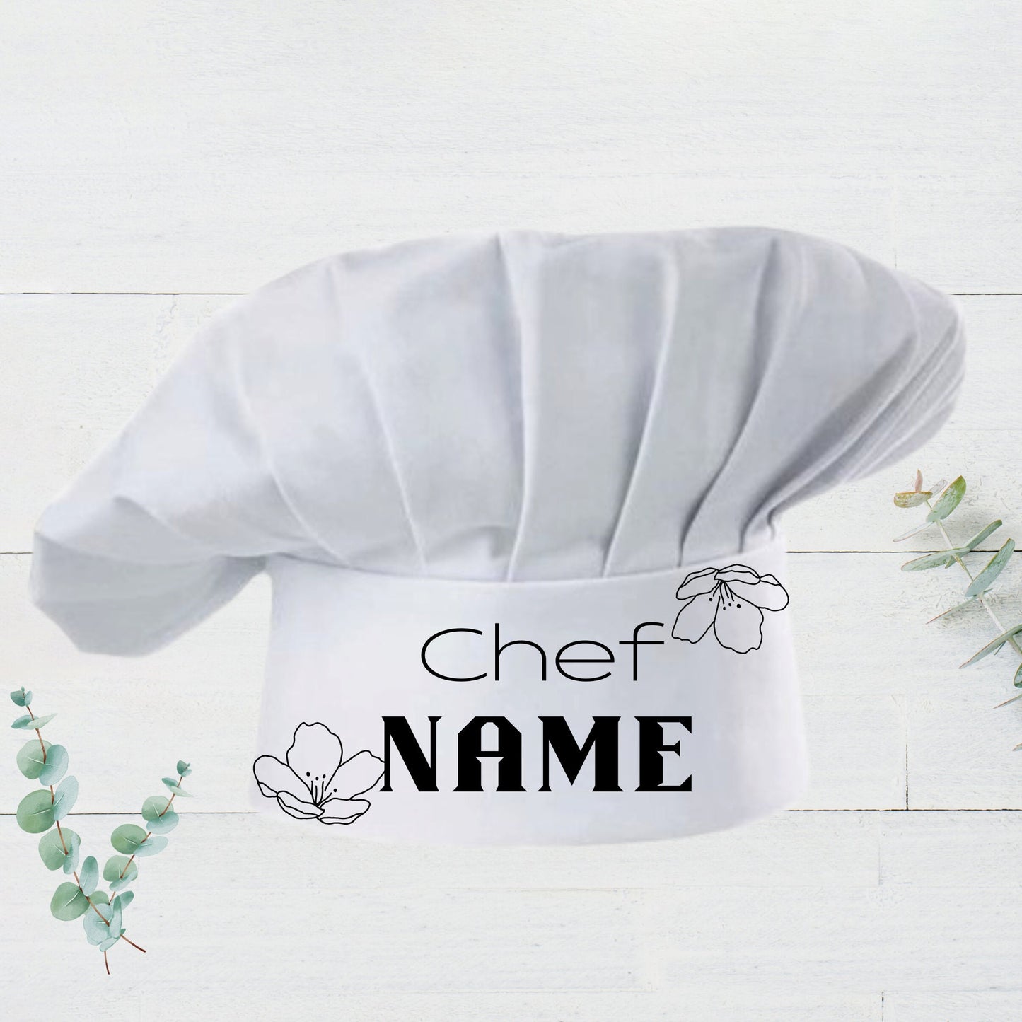 Floral Baker Hat, Women Chef Hat, Custom Printed name.