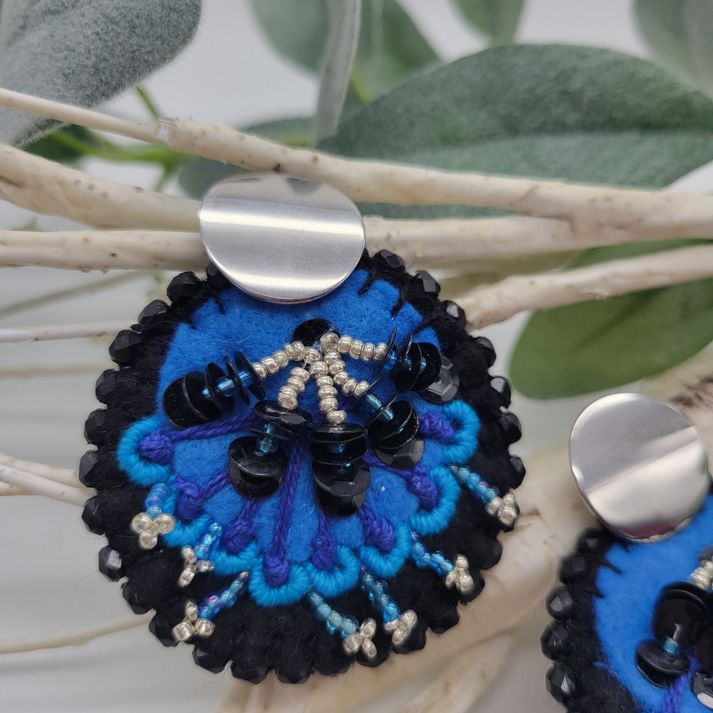 Hand Embroidered Floral Earrings, Unique Wearable Art Jewelry, Handmade Women gift.