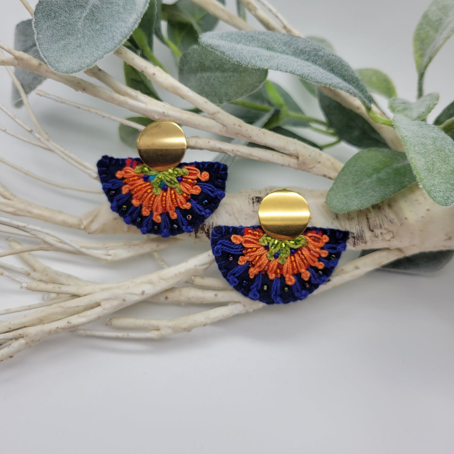 Hand Embroidered Earrings, Unique Women gift, Handmade Wearable Art Jewelry.