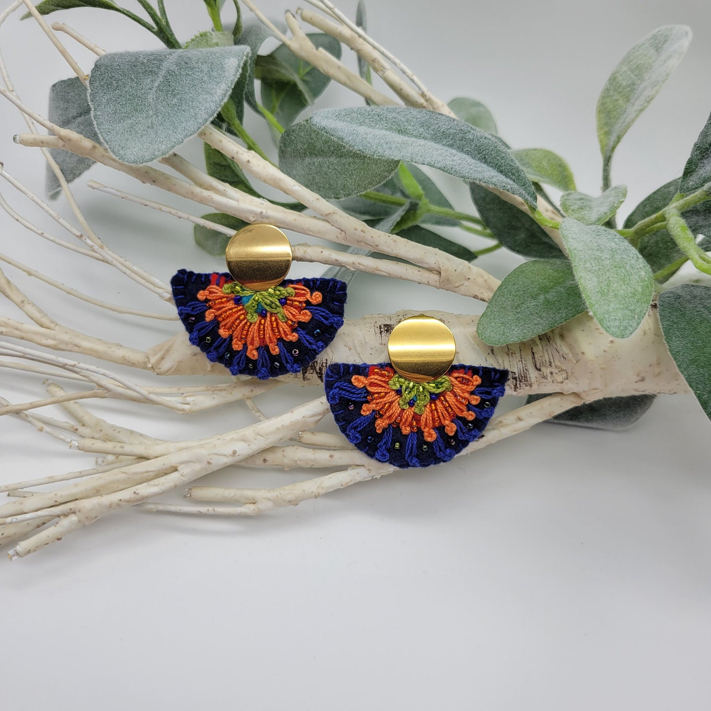 Hand Embroidered Earrings, Unique Women gift, Handmade Wearable Art Jewelry.