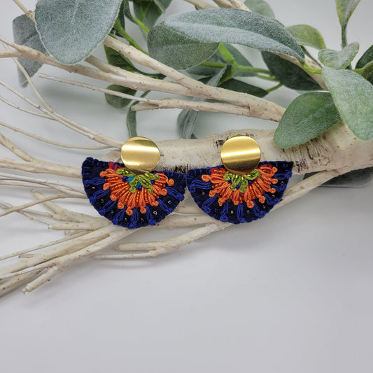 Hand Embroidered Earrings, Unique Women gift, Handmade Wearable Art Jewelry.