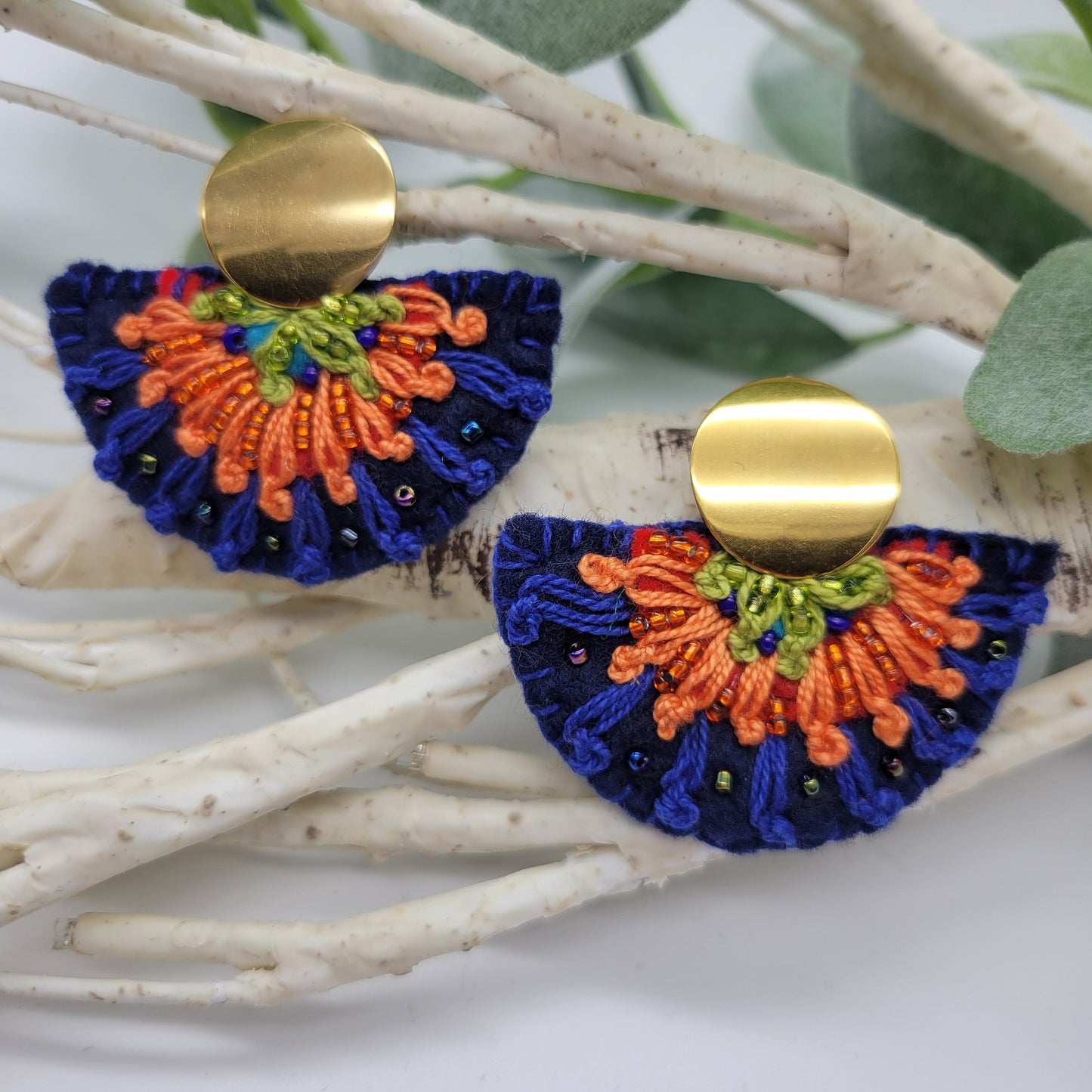 Hand Embroidered Earrings, Unique Women gift, Handmade Wearable Art Jewelry.