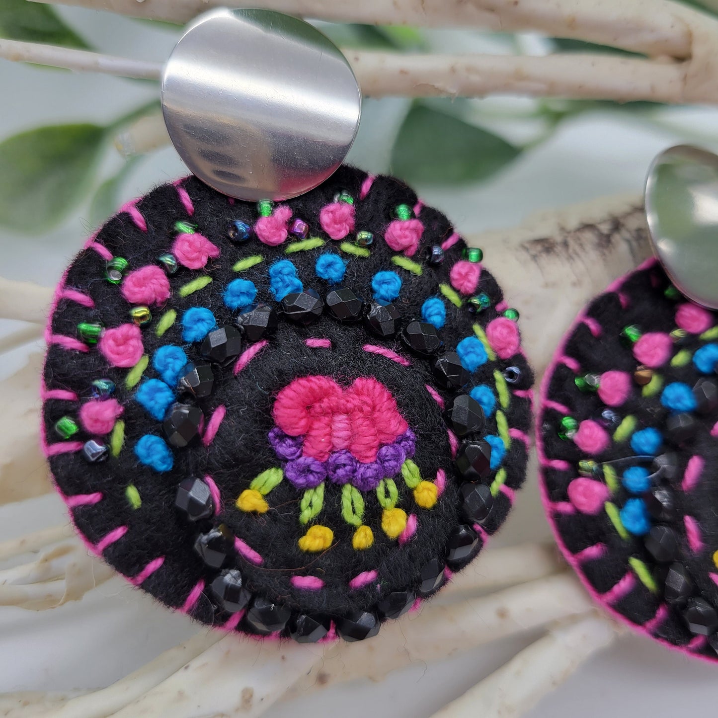 Hand Embroidered Earrings, Unique Women gift, Handmade Wearable Art Jewelry.