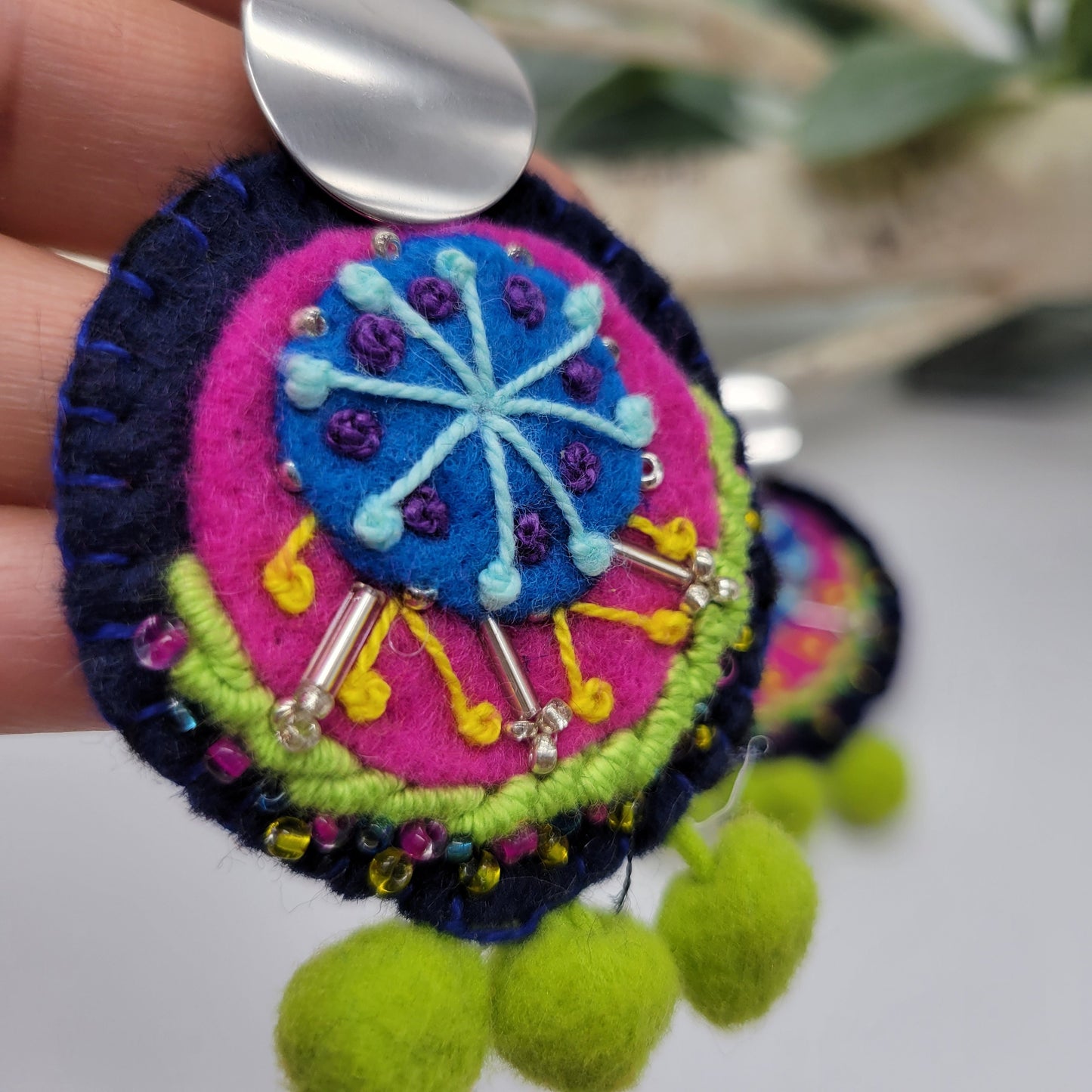 Hand Embroidered Earrings, Unique Women gift, Handmade Wearable Art Jewelry.